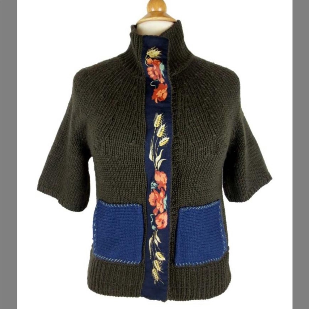 ANTHROPOLOGIE Wool Floral Sweater Cardigan